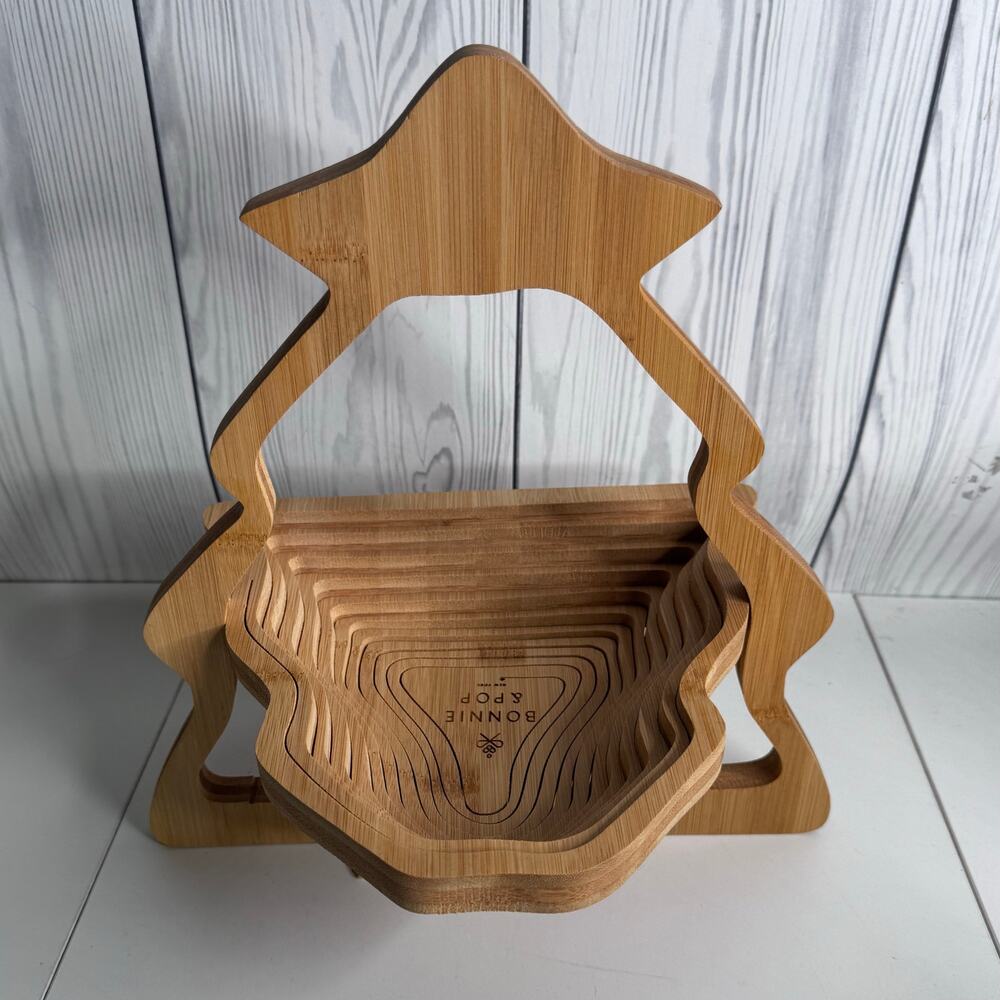 Bonnie & Pop Bamboo Folding Fruit Basket Christmas Tree Collapsible 12”